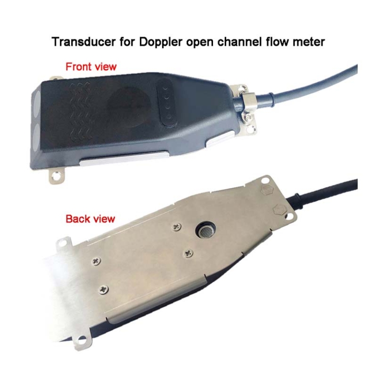Transducer for Doppler open channel flow meter